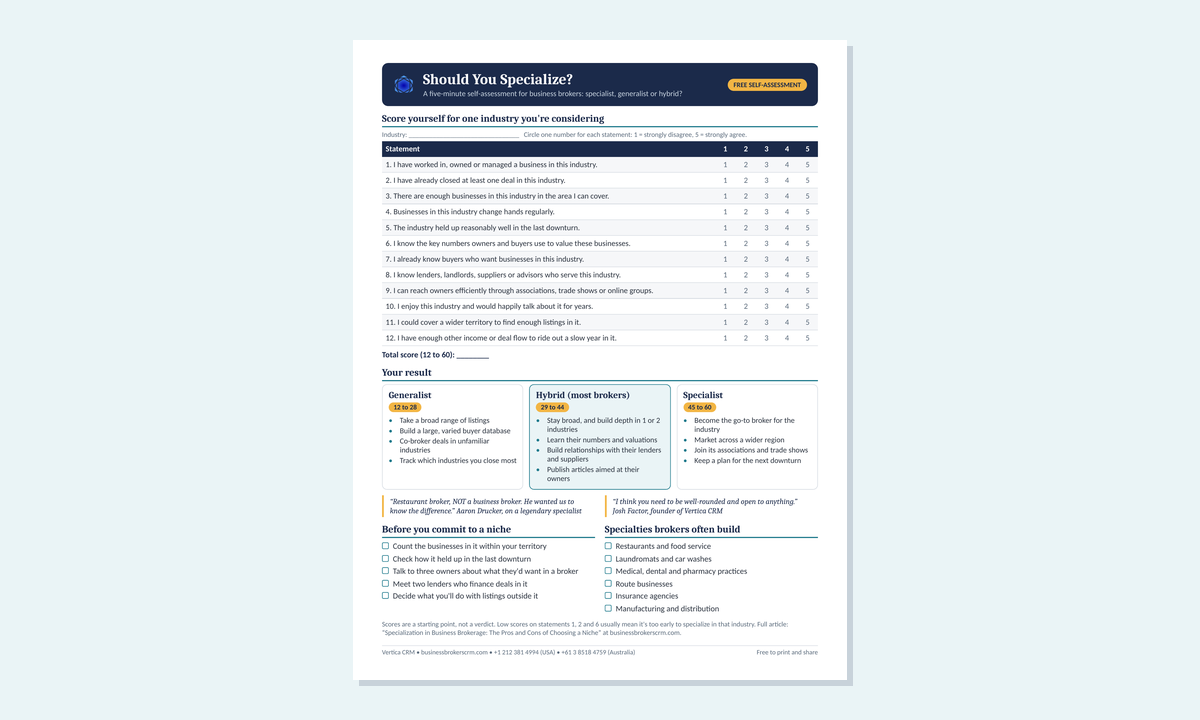Preview of the free Should You Specialize? self-assessment