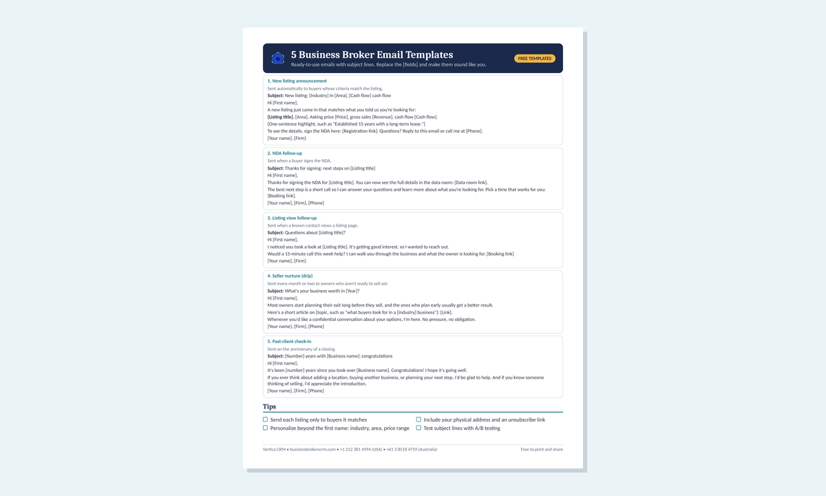 Preview of the free Business Broker Email Templates