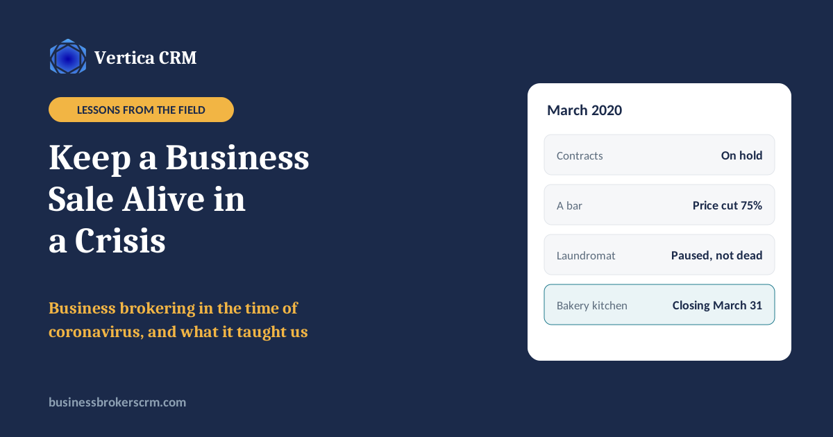 Business brokering in the time of coronavirus: how to keep a business sale alive in a crisis