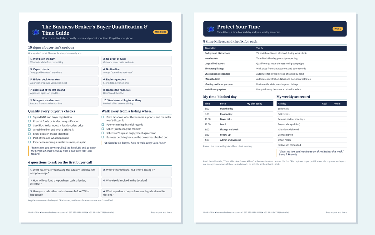 Preview of the free Business Broker's Buyer Qualification and Time Guide