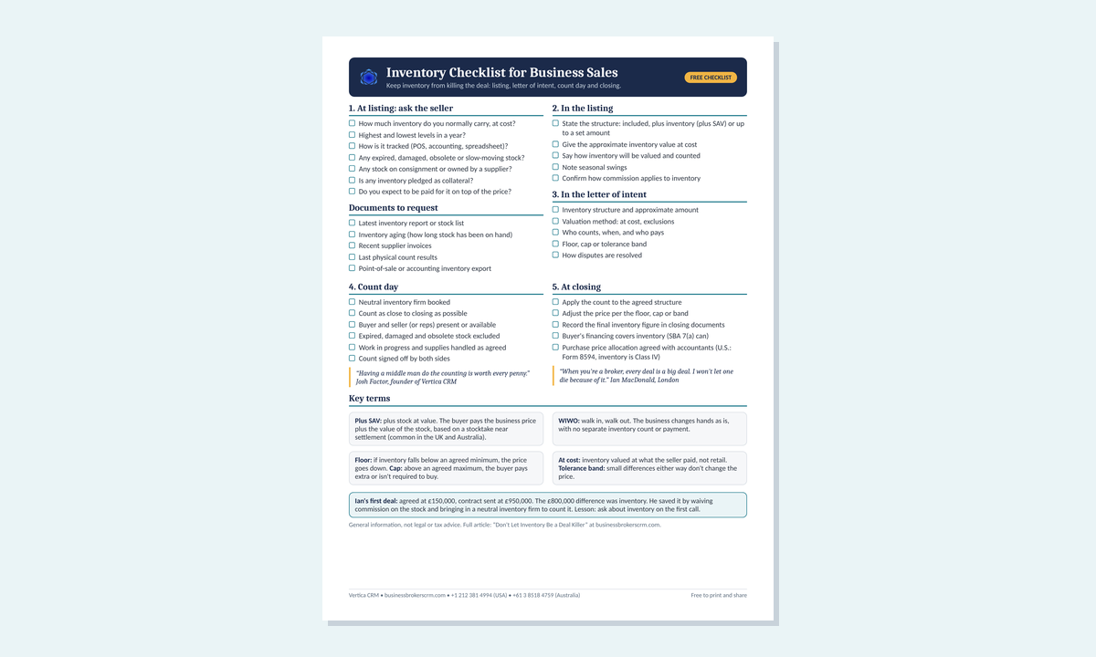 Preview of the free Inventory Checklist for Business Sales