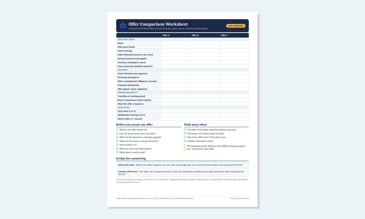 Preview of the free Offer Comparison Worksheet