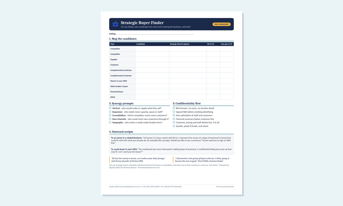 Preview of the free Strategic Buyer Finder worksheet