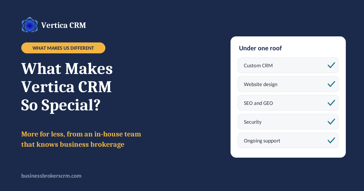 What makes Vertica CRM so special? More for less, from an in-house team that knows business brokerage